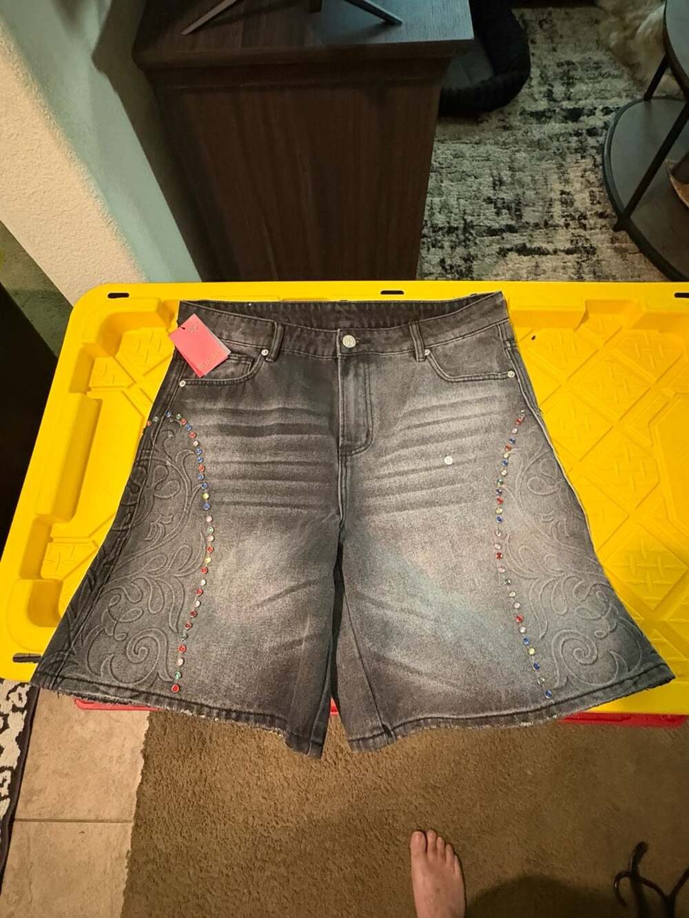 HMDD H-Star Crystal Jean Shorts in Black Wash